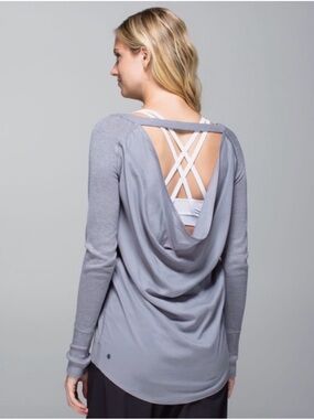 Lululemon Unity Pullover Sweater Drop Back Heathered Fossil Gray Size 10